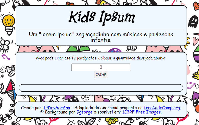 Foto do site Kids Ipsum, um gerador de texto fictício com músicas e parlendas infantis.